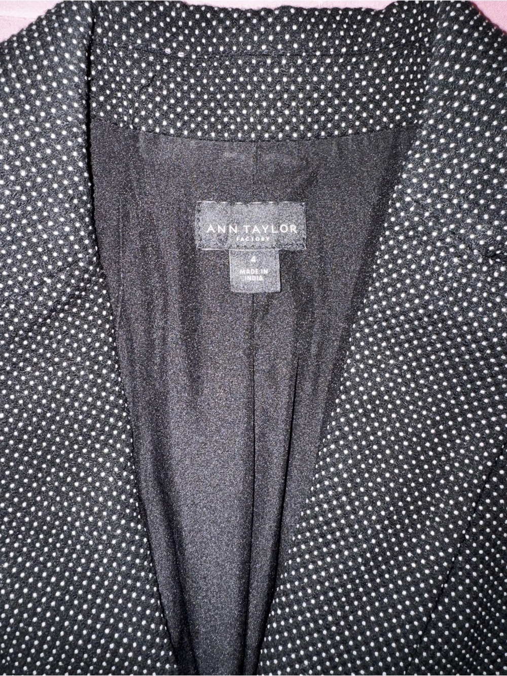 Ann Taylor Factory Black Blazer with White Microdot Pattern